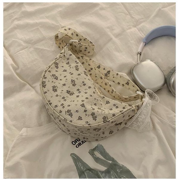 Bolso Floral Con Lazo Para Mujer En Verano Estilo Coreano Cruzado Bolso Dumpling Simple Gran Capacidad Lona Bolso Silla De Montar-image