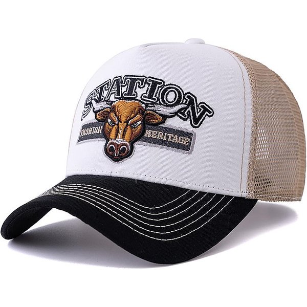 Unisex Letnia OddychająCa Siateczkowa Czapka Typu Trucker Z Wzorem GłOwy Byka Czapka Baseballowa Z Regulowanym Zatrzaskiem Dla MężCzyzn I Kobiet 56Cm-60Cm Gray-image