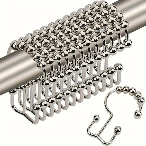 Gancho De Metal Inoxidable Para Cortina De Ducha Gancho Doble De Hierro Anillo Para Cortina De Ducha Gancho Para Cortina Accesorios De FerreteríA Para BañO-image