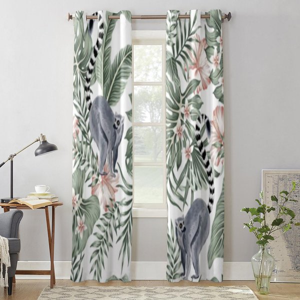 Zwierzę Tropikalne MałPa LiśCie Palmowe ZasłOny Okienne Do Salonu Kuchni Nowoczesne ZasłOny Dekoracja Domu ŻAluzje Draperie 135W X 60H(Cm) X1 Gray-image