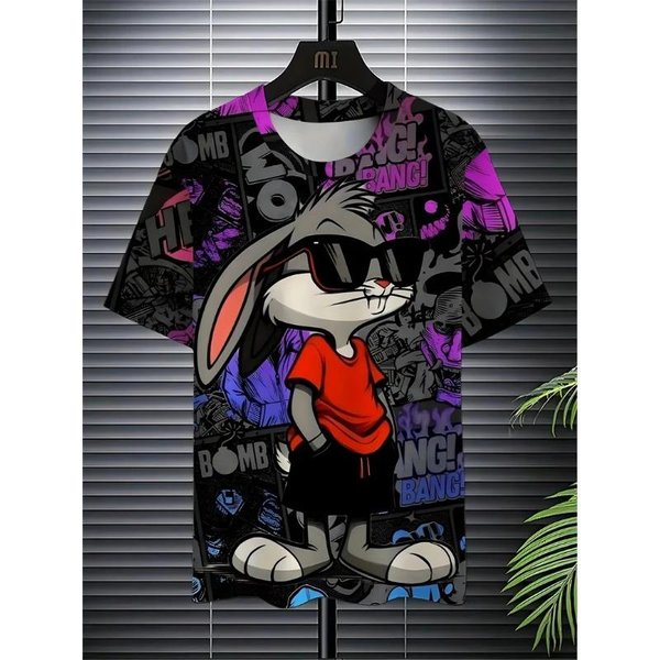 Modne T-Shirty Z Graficznym KróLikiem KreskóWkowym Dla MężCzyzn Letni Trend Hip Hop Drukowane 3D Koszulki DziecięCe Fajny Streetwear OddychająCe Koszulki 6XL-image