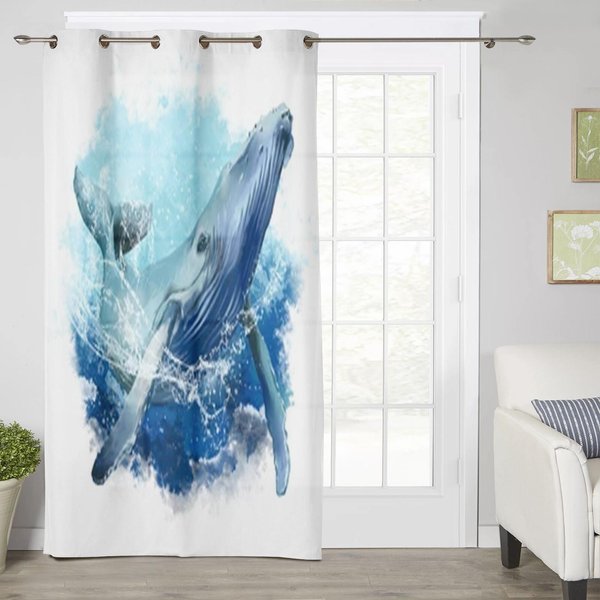 Cortinas De Ventana De Ballena Sobre Olas Para Sala De Estar Dormitorio Cortinas De Cocina Modernas De Lujo Cortinas De Tela 135W X 60H(Cm) X1 White-image