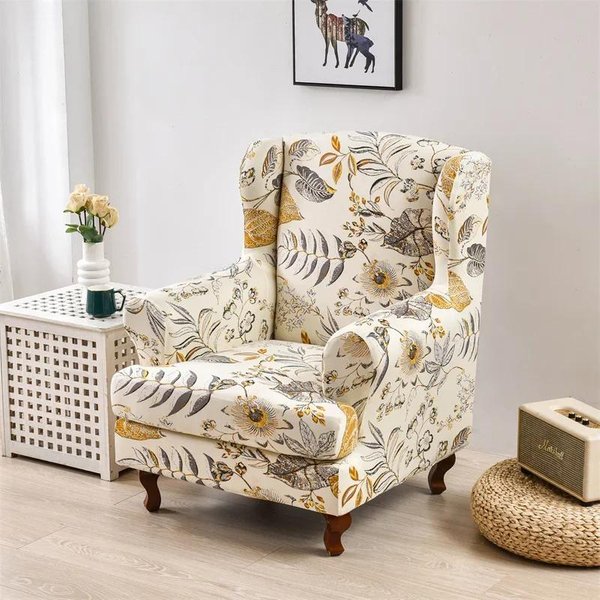 Fundas Para SillóN Orejero Con Estampado De Hojas EláSticas Spandex Fundas Para Sofá EláSticas Fundas Para SillóN EláSticas Antideslizantes Funda Para Sofá Protector De Muebles White-image