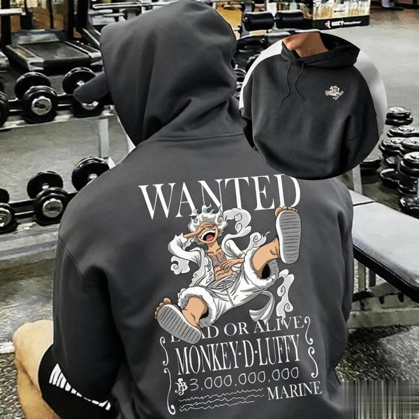 Sudadera Con Capucha Estampada De Luffy De Anime Nuevo 2026, Sudadera Informal Holgada De Estilo Urbano Para Hombre, Moda OtoñO E Invierno, Unisex XL Gray-image