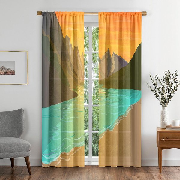 Cortina Opaca Con Estampado De Paisaje Natural Colorido Para Sala De Estar, Dormitorio, BañO, Cocina, Puerta, Armario, DecoracióN, Ganchos W50 X H130(Cm)X2&Grommet Top-image