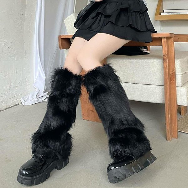 Calentadores De Piernas Peludos Suaves Engrosados CáLidos Cubre Pies Y2K Genial Para Mujeres NiñAs Moda De Invierno Medias Largas Estilo Punk Calentadores De Piernas Peludos 39 White-image