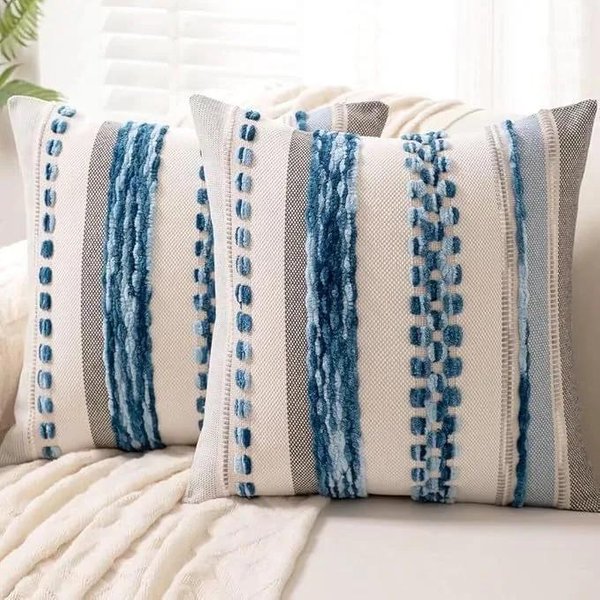 Szara Poszewka Na Poduszkę Dekoracyjną W Stylu Boho 18X18 Poszewki Na Poduszki Dekoracyjne Pasiasta Chenille W Wielu Kolorach Poszewka Na Poduszkę Akcentową Na Sofę 45X45Cm-image