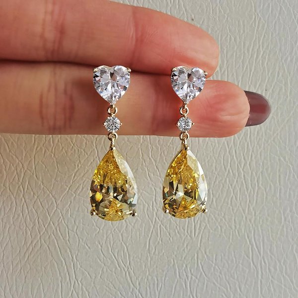 Huitan Temperamento Amarillo Pera Zirconia CúBica Pendientes Colgantes Moda Lujo Mujeres Accesorios Para Las Orejas Para Compromiso JoyeríA Para Boda-image
