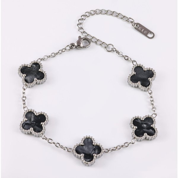 Pulsera TréBol De Cuatro Hojas De 13 Mm No Se Desvanece Doble Cara Suerte NáCar Moda Premium Plata-image