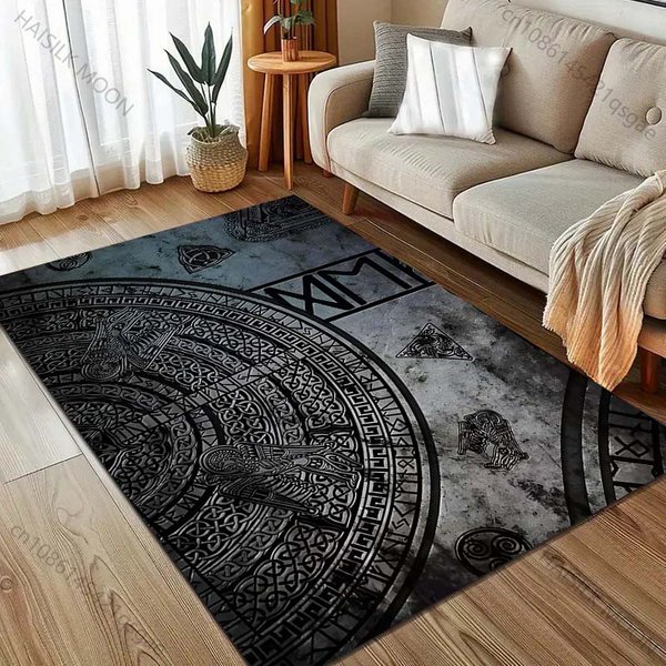 Alfombra Con PatróN De Runas De MitologíA NóRdica Para Dormitorio Sala De Estar Mesita De Noche Sofá Felpudo DecoracióN Moderna Del Hogar Alfombra De ÁRea Lavable A MáQuina 70X100Cm (28X39In)-image