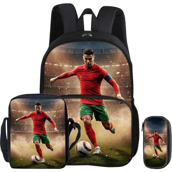 Zestaw 3 Szt. Ronaldo Z Plecakiem Na Przednią Kieszeń Torba Na Ramię Sportowa PiłKa NożNa Gwiazda PiłKi NożNej CR PióRnik Plecaki Szkolne Dla UcznióW Rucksack-image