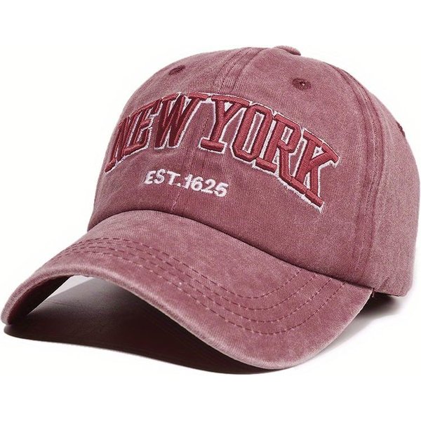 1 Pieza Unisex Gorra De BéIsbol Bordada De Nueva York, Gorras Lavadas Vintage Desgastadas Para Mujeres Y Hombres BorgoñA-image