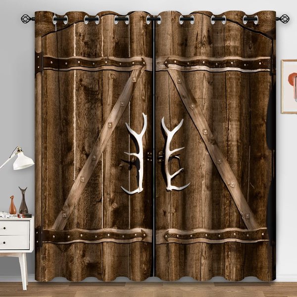 Cortinas Vintage De Madera Para Puerta Y Ventana, DiseñO RúStico MarróN Estilo Retro Para Dormitorio Sala De Estar, Cortinas Con Ojales Para Ventana, Juego De 2 Paneles (W50H160Cm)-2Pcs&Hook-image
