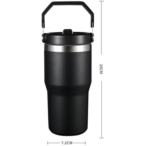 Kubek Termiczny O DużEj PojemnośCi Ze Stali Nierdzewnej, Uchwyt Do Przenoszenia Na ZewnąTrz, Kubek Samochodowy, Kubek PodróżNy Ze SłOmką 600Ml-image