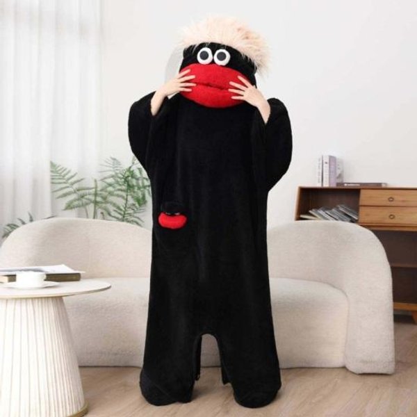 Mono Big Mouth Pijama Unisex Divertido Invierno Acogedor Con Capucha De Forro Polar Ultra Suave De Felpa Una Pieza Ropa De Casa S Black-image