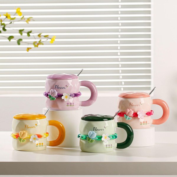 Lindo Traje De Alto Valor Con Cuchara Cubierta Resistente A Altas Temperaturas NiñAs Pareja Vaso De Agua PequeñO Regalo Taza Gran Capacidad 380ML-image