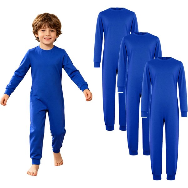 3 Piezas Mono Adaptativo Unisex Para NiñOs Cuello Redondo Manga Larga Cremallera Trasera Mono De AlgodóN Para Necesidades Especiales Ropa Diaria 5-6 Years Azul Royal-image