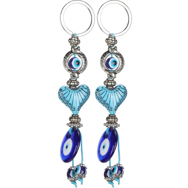2 Szt. Brelok Do Kluczy Lucky Eye Niebieski Turecki Amulet W KształCie Serca Koraliki Wisiorek Brelok BiżUteria Prezent Gray-image