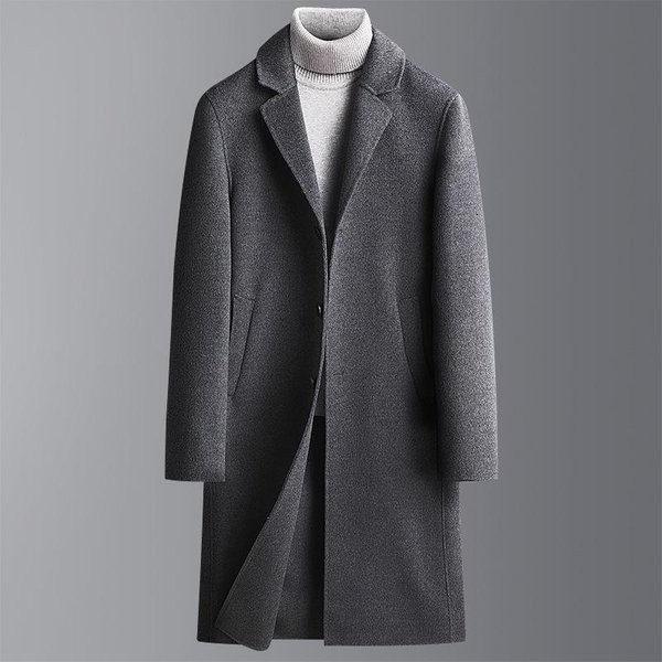 Abrigos De Lana De OtoñO E Invierno Nuevos Para Hombre, Abrigos De Lana Largos De Doble Faz Con Botonadura Sencilla, Abrigos Por Encima De La Rodilla Para Hombre 3XL Gris-image