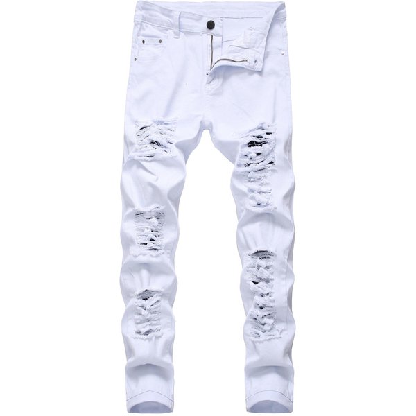 Jeansy MęSkie Slim Fit Stretch Denim Z Dziurami - BiałE 42 BiałY-image