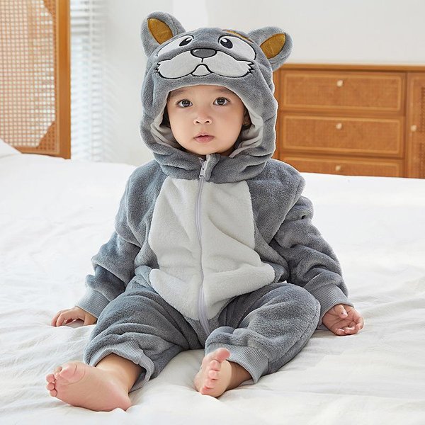Mameluco De Gato Gris Pijama Para Bebé NiñO NiñA ReciéN Nacido Ropa Bebe Bodys Lindos Franela CáLido Mono Invierno Halloween Disfraz De Animal 3M(2-6 Months) Gray-image