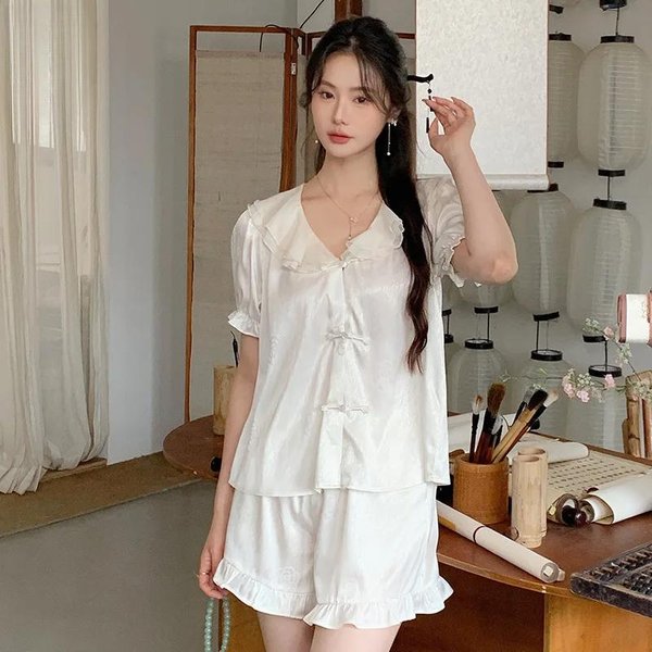 Pijama Para Mujer Verano Nuevo Seda De Hielo Manga Corta PantalóN Corto Traje De Dos Piezas Ropa Para El Hogar Para Mujer M-image