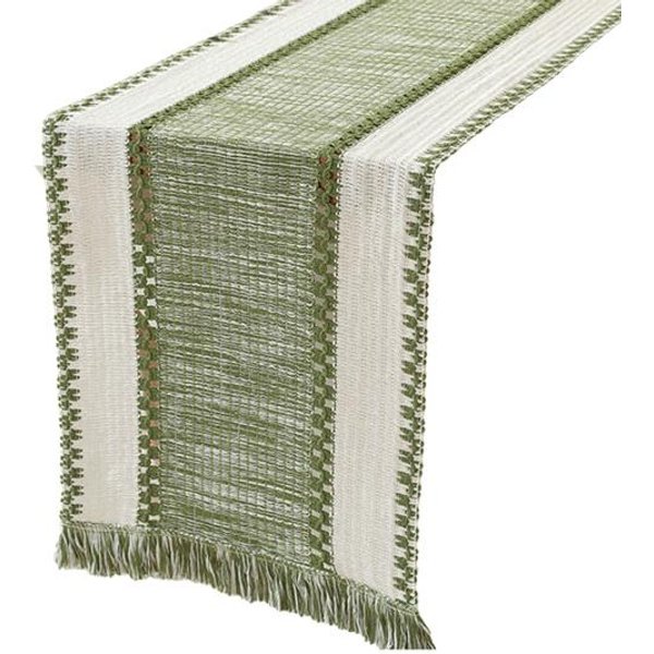 BieżNik Na Stół Boho BieżNik Na Stół Z FręDzlami Rustykalny BieżNik Na Stół 30X180Cm Zielony-image