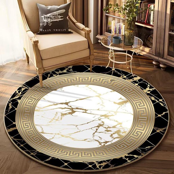 Europejski ZłOty Luksusowy OkrąGłY Dywan – AntypośLizgowy Dywan Do Salonu, Na Sofę, Do Sypialni, Dekoracja Stolika Kawowego Diameter 90Cm(35In)-image