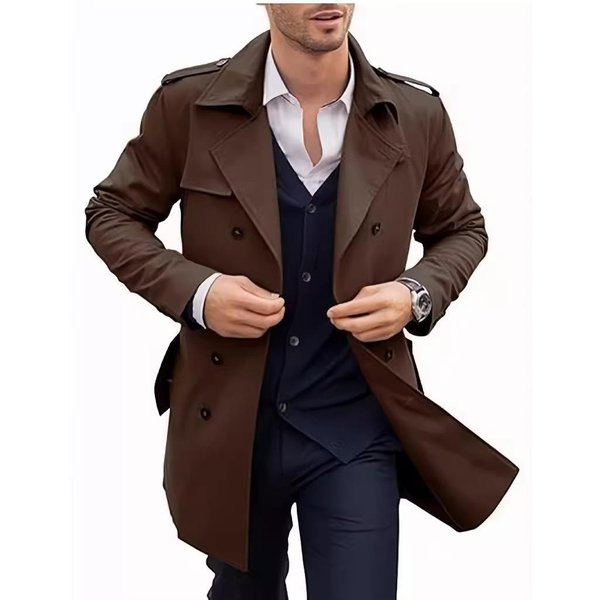 Chaqueta Cortavientos Informal De Doble Botonadura Y Longitud Media Para Hombre, OtoñO Y Primavera 2XL Black-image