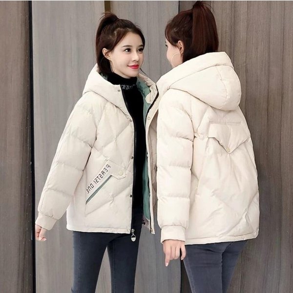 Ropa De AlgodóN De Invierno Para Mujer Ropa De AlgodóN Para Mujer Corta Coreana Holgada Con Capucha Engrosada Estampada PlumóN AlgodóN Abrigo Chaqueta Xxxl Beige-image