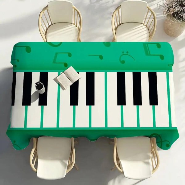 Mantel PatróN Piano Notas Musicales DecoracióN Fiesta Comedor Cocina Hogar Patios Mantel Impermeable Resistente A Manchas 120X140Cm-image