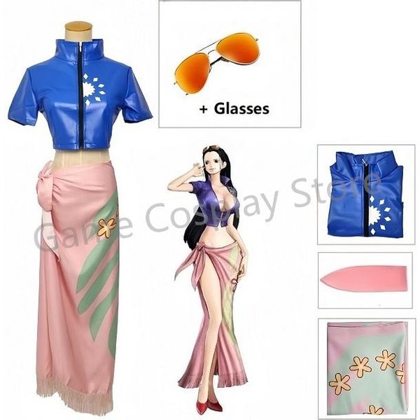 Kostiumy Cosplay Anime Sukienki Stroje Kostium Cosplay Nico Robin Okulary Imprezowa Peruka Garnitur Kostiumy Dla Dziewczynki Halloween KarnawałOwy Garnitur S&One Piece Blue-image