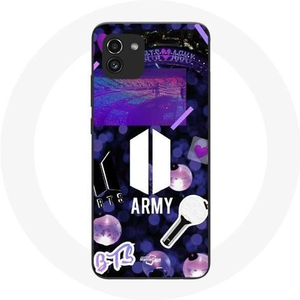 Funda Para Samsung Galaxy A03 Bangtan Sonyeondan Logo BTS Y Logo Army Te Quiero Morado-image