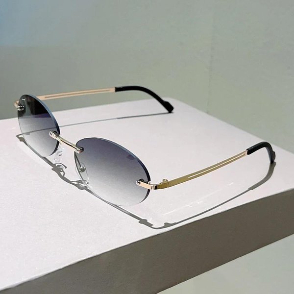 Nuevas Gafas De Sol Ovaladas Sin Montura Hombres Mujeres Degradado UV400 Vintage Moda Tonos Trendy Casual Gafas 1PC Gray-image