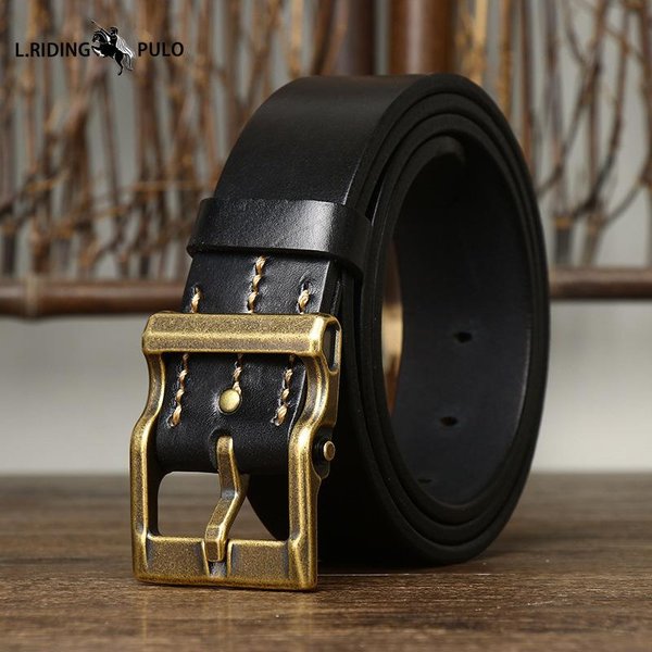 Pasek Z Czystej RęCznie Robionej SkóRy Naturalnej Z Pogrubionej SkóRy BydlęCej MęSki Modny Retro Wszechstronny Pasek Ze SkóRy Naturalnej 100Cm Black-image