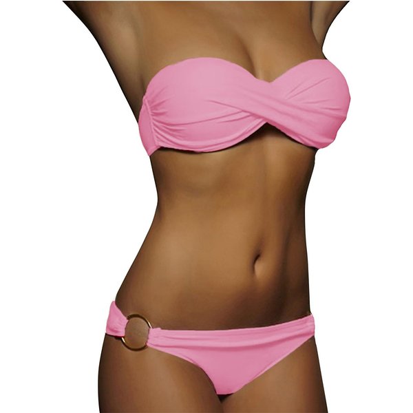 Seksowny Zielony StróJ KąPielowy Bikini Bez RamiąCzek Brazylijski StróJ KąPielowy Kobiety Odzież PlażOwa Lato Damski Push Up Seksowny DwuczęśCiowy Zestaw Bikini M RóżOwy-image