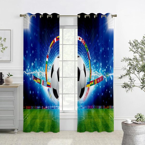 Cortinas De FúTbol 3D Cool, DiseñO De FúTbol Estallando, 2 Paneles, HabitacióN Infantil, Dormitorio, Sala De Estar, DecoracióN De BalcóN W50X130H(Cm)X2Pcs&Rod Pocket-image