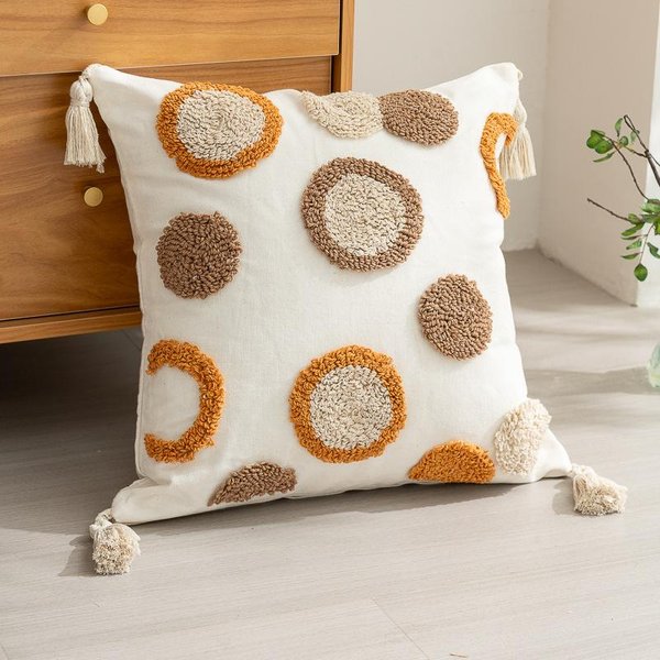 Poszewka Na Poduszkę 45X45Cm W Stylu Boho, Pikowana, Aksamitna, PłóCienna, Z Haftem I FręDzlami, Poszewka Na Poduszkę Dekoracyjną, Poszewki Na Poduszki ZagłóWkowe 45X45Cm-image
