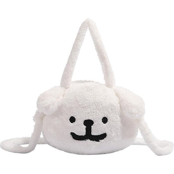 Bolso De Felpa Suave Y Lindo, Bolso De Mano, Bolso Bandolera, Lindo Perro De Dibujos Animados, Bolso De Mano Mullido De OtoñO E Invierno White-image
