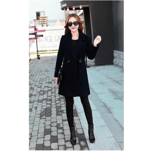Abrigo De Lana Para Mujer OtoñO E Invierno Chaqueta De Doble Botonadura 4XL Gray-image