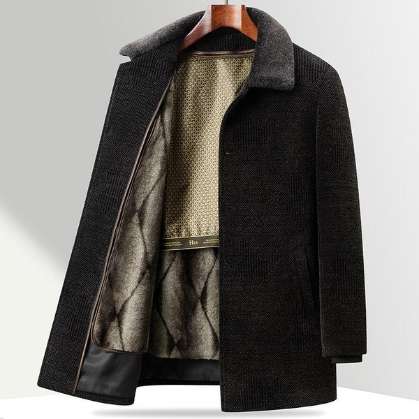 Abrigo De Chenilla Para Hombres De Mediana Edad Y Ancianos, Forro De Terciopelo Desmontable, Abrigo Grueso De Lana De Papá 4XL Black-image