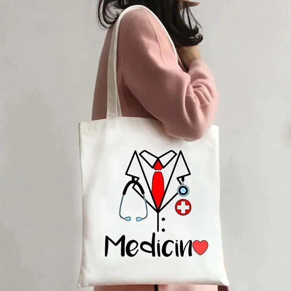 Torba Na Ramię Nurse Life Damska Torba PłóCienna Medyczna Torba Na Ramię Eko PrzenośNa PodróżNa Torba Na Zakupy 35X40Cm White-image