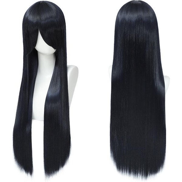 Kolorowa DłUga Prosta Syntetyczna Peruka Do Cosplayu BiałO-Fioletowo-Czarna 80Cm Dla MężCzyzn I Kobiet Darmowa Czepek Pod Perukę 80Cm Black-image