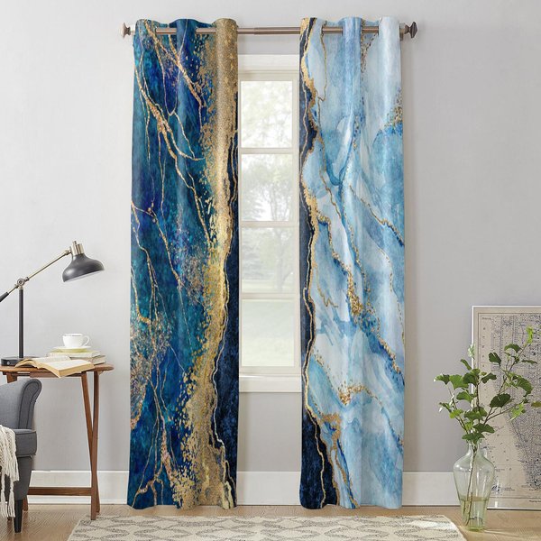 AbstraccióN MáRmol Azul Modernas Cortinas De Ventana Para Sala De Estar Dormitorio Cortina Tratamiento De Cocina Persianas Cortinas 135W X 60H(Cm) X1 Gray-image
