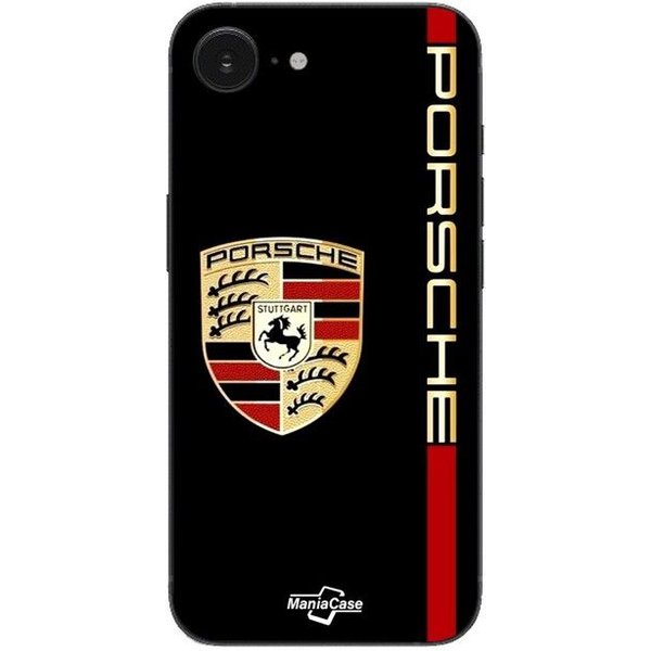 Etui Maniacase Na Iphone 16E Logo Porsche Czerwono-ZłOte Czarne TłO Czarny-image