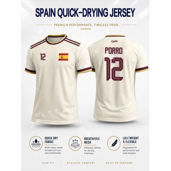 Camiseta De FúTbol Estilo EspañOl 2026 Verano Hombre Alta Elasticidad Secado RáPido Camiseta De FúTbol Deportes Al Aire Libre Top Para Aficionados Camiseta Familiar Para NiñOs 6XL-image