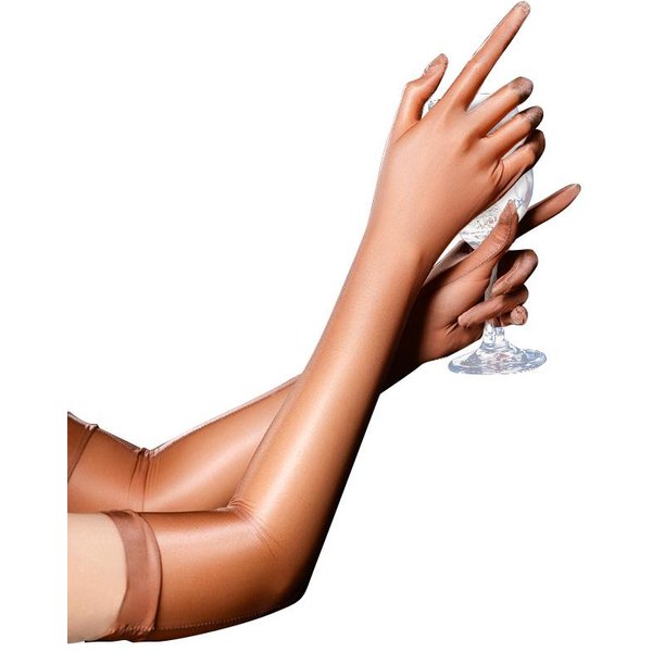 Guantes Finos Transparentes Brillantes Aceitosos sexy Para Hombres Y Mujeres Manoplas Ajustadas Cosplay Transparentes Ultra EláSticos Guantes Para Fiesta Club 52Cm Beige-image