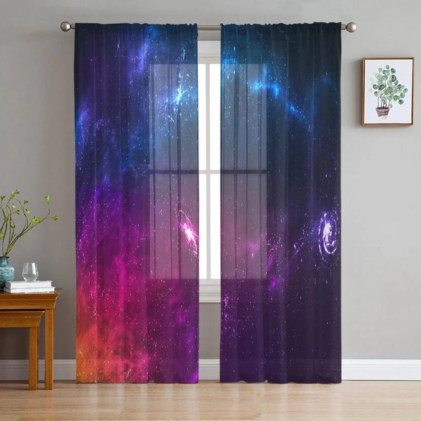 Cortinas Transparentes De Tul Y Organza Con DiseñO De Cielo Estrellado Para Sala De Estar, Cocina Y Ventanas. W135 X H137Cm X1&Grommet Top-image