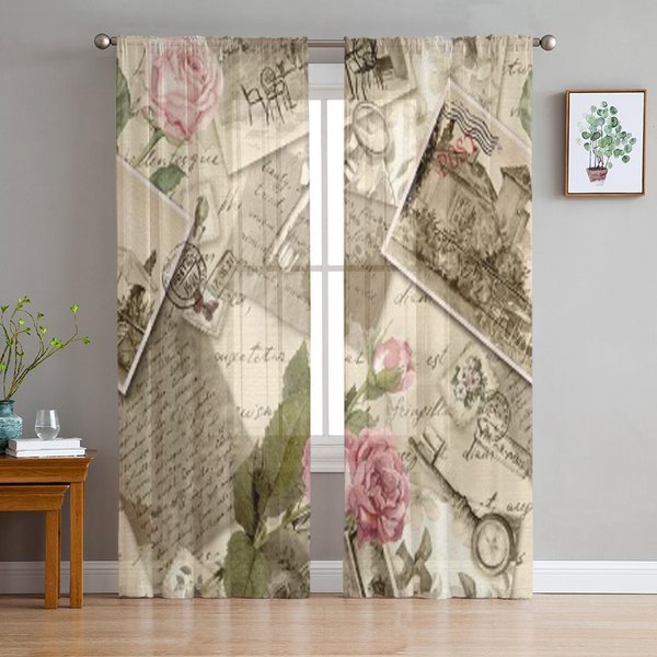 Cortinas Transparentes De Papel Vintage Para Sala De Estar Tul Transparente Tratamientos De Ventana Dormitorio Cocina DecoracióN Del Hogar Cortinas De Velos 135W X 114H(Cm) Beige-image