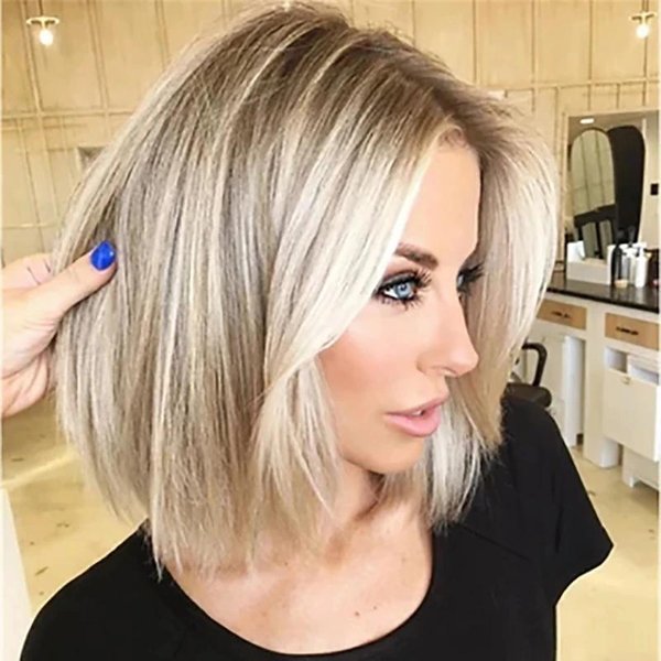 Whimsical W Wigs WłOsy Syntetyczne Blond Mieszany Kolor Faliste WłOsy Bob Kobiety ŚRodkowy Podział Peruki Cosplay WłóKno Odporne Na CiepłO Dla Kobiet-image